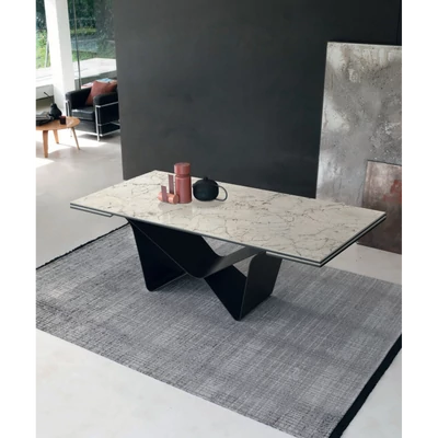 Aliante étkezőasztal (074 Fusion White kerámia asztallap; antracit váz; 220x100 cm-es bővíthető változat)