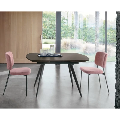 Elica étkezőasztal (160 sötét mész strukturált matt asztallap; antracit váz; 130x85 cm-es bővíthető változat) és Susan szék