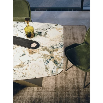 Gold étkezőasztal (036 Etoile Simphony kerámia asztallap; bronz váz; 220x110 cm-es bővíthető változat)