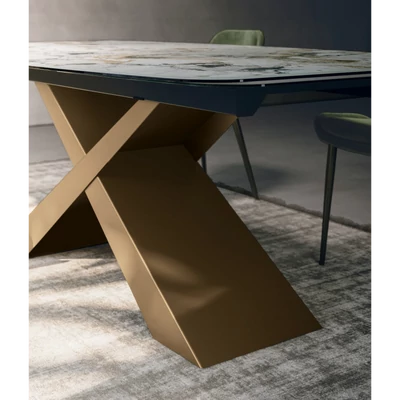 Gold étkezőasztal (036 Etoile Simphony kerámia asztallap; bronz váz; 220x110 cm-es bővíthető változat)