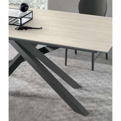 Origami étkezőasztal (073 Travertino Chiaro kerámia asztallap; antracit váz; 180x100 cm-es fix változat)