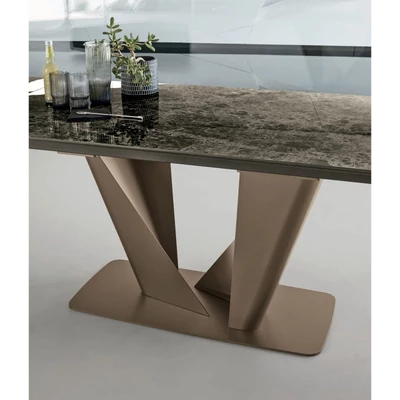 Silver étkezőasztal (042 Emperador fényes kerámia asztallap; bronz váz; 180x100 cm-es bővíthető változat)