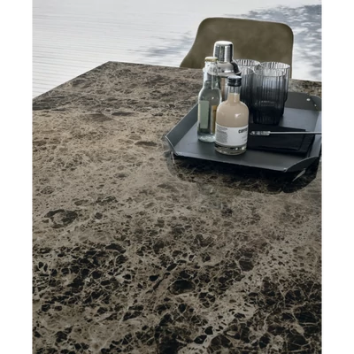 Silver étkezőasztal (042 Emperador fényes kerámia asztallap; bronz váz; 180x100 cm-es bővíthető változat)