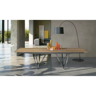 Wave étkezőasztal (natúr erezett tölgy strukturált matt asztallap, ferde szélű, antracit váz, 220x100 cm-es bővíthető változat)