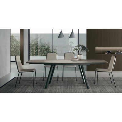 Zen étkezőasztal (kőcement strukturált matt asztallap, antracit váz, 140x95 cm-es bővíthető változat) és Rock szék