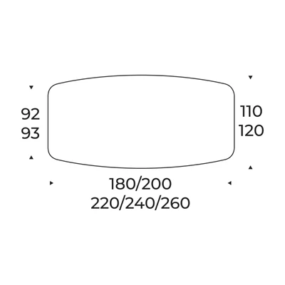 Gold étkezőasztal – íves változat méretei