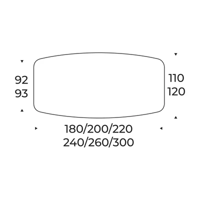 Sail étkezőasztal – íves változat méretei