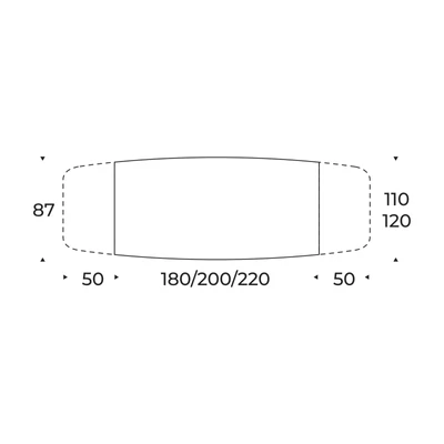 Sail étkezőasztal – Up rendszerrel bővíthető; íves változat méretei