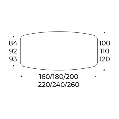 Silver étkezőasztal – íves változat méretei