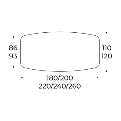 Wave étkezőasztal – íves változat méretei