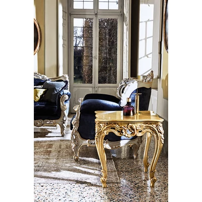 Ermes négyzet alakú kisasztal kristálylappal