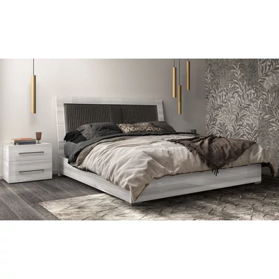 ST Mia Double bedstead with headboard with faux leather insert, with LED-lighting