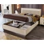 Ambra Double bedstead with bedding container - 180x200 cm, with upholstered headboard, LED-light, with beige fabric