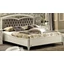 Nostalgia Double bedstead with curved side, with metal-insert decorative frame with curved headboard and capitonné padding, with short footboard - antique white