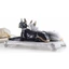 Danish dog couple ceramic sculpture, with cushion. Color: white, black, gold