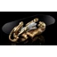 Table with lying panther and cub ceramic sculpture, with real Swarovski collar, with glass,, with gold foil.