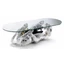 Table with lying panther and cub ceramic sculpture , with real Swarovski collar, with glass. Color: white, gold, platinum, black gold