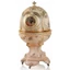 Egg-shaped ceramic container with openable top, with wheels, with built-in piston. Color: salmon color, floral pattern, gold