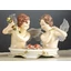 Angel couple ceramic bust sculpture with flowers - painted porcelain.