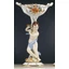 Ceramic table angel sculpture with decorative bowl on top, painted porcelain